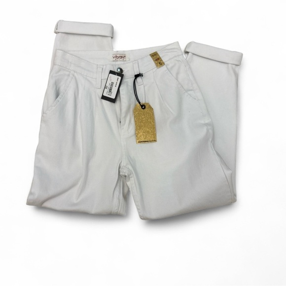 Vibrant M.I.U. White High Waist Tapered Pants Size 5 NWT Vintage Style - Picture 1 of 6